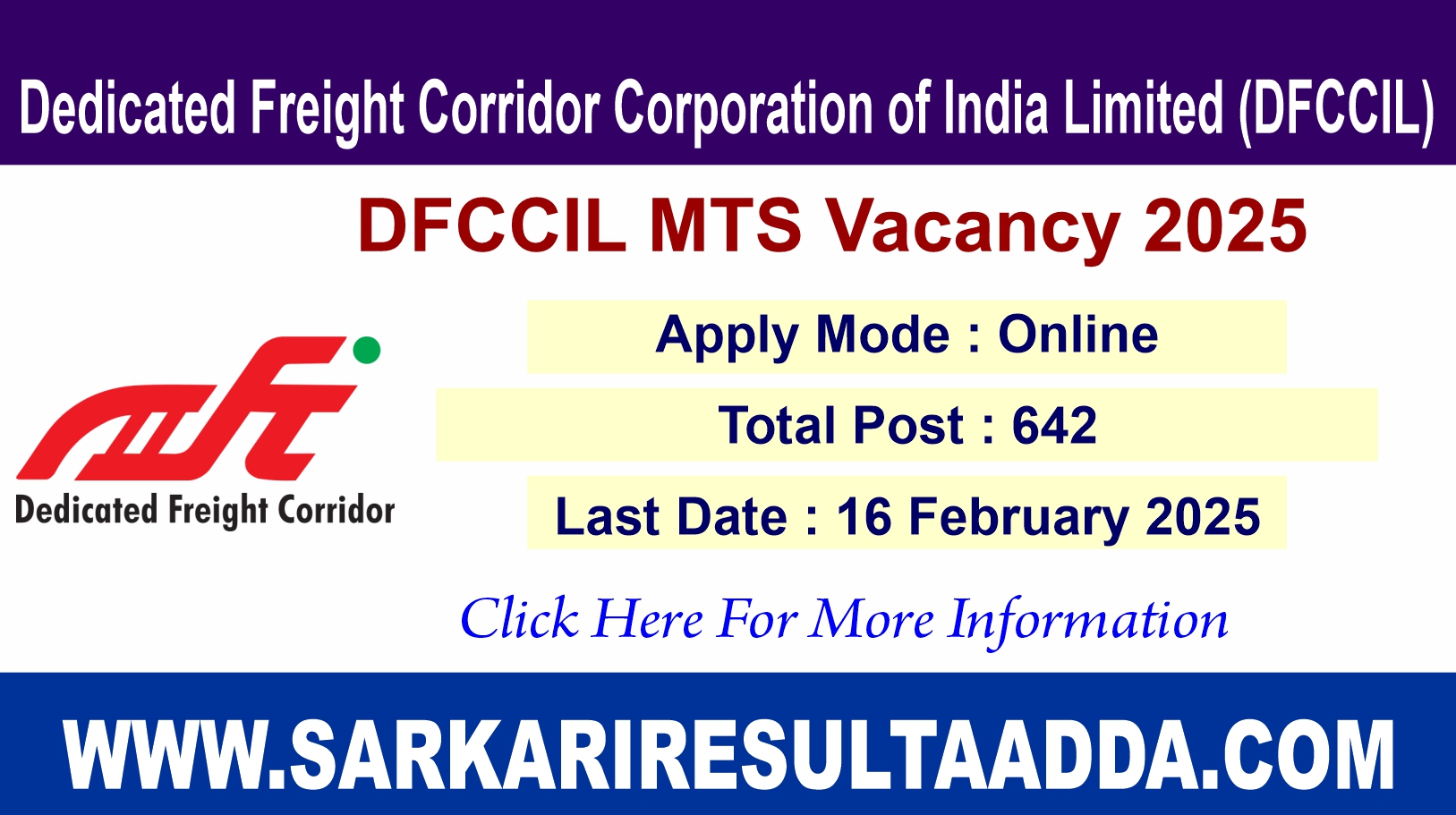 DFCCIL Recruitment 2025: Apply for 642 Posts of MTS, Junior Manager, and Executive