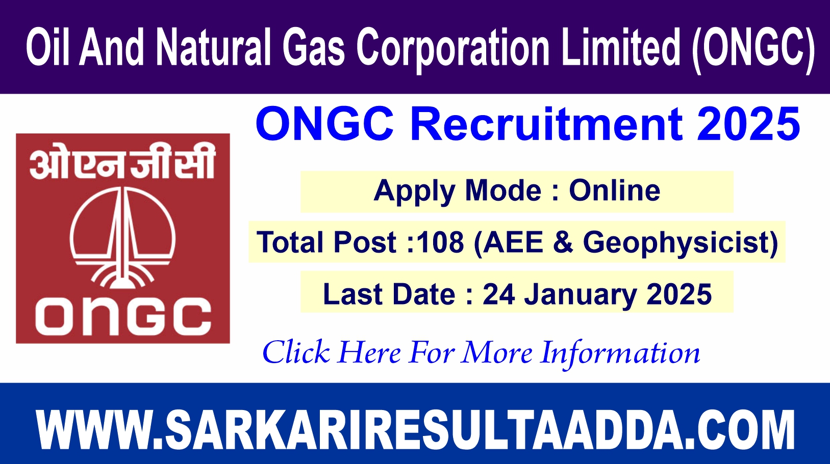 ONGC Recruitment 2025 : Apply for 108 Post