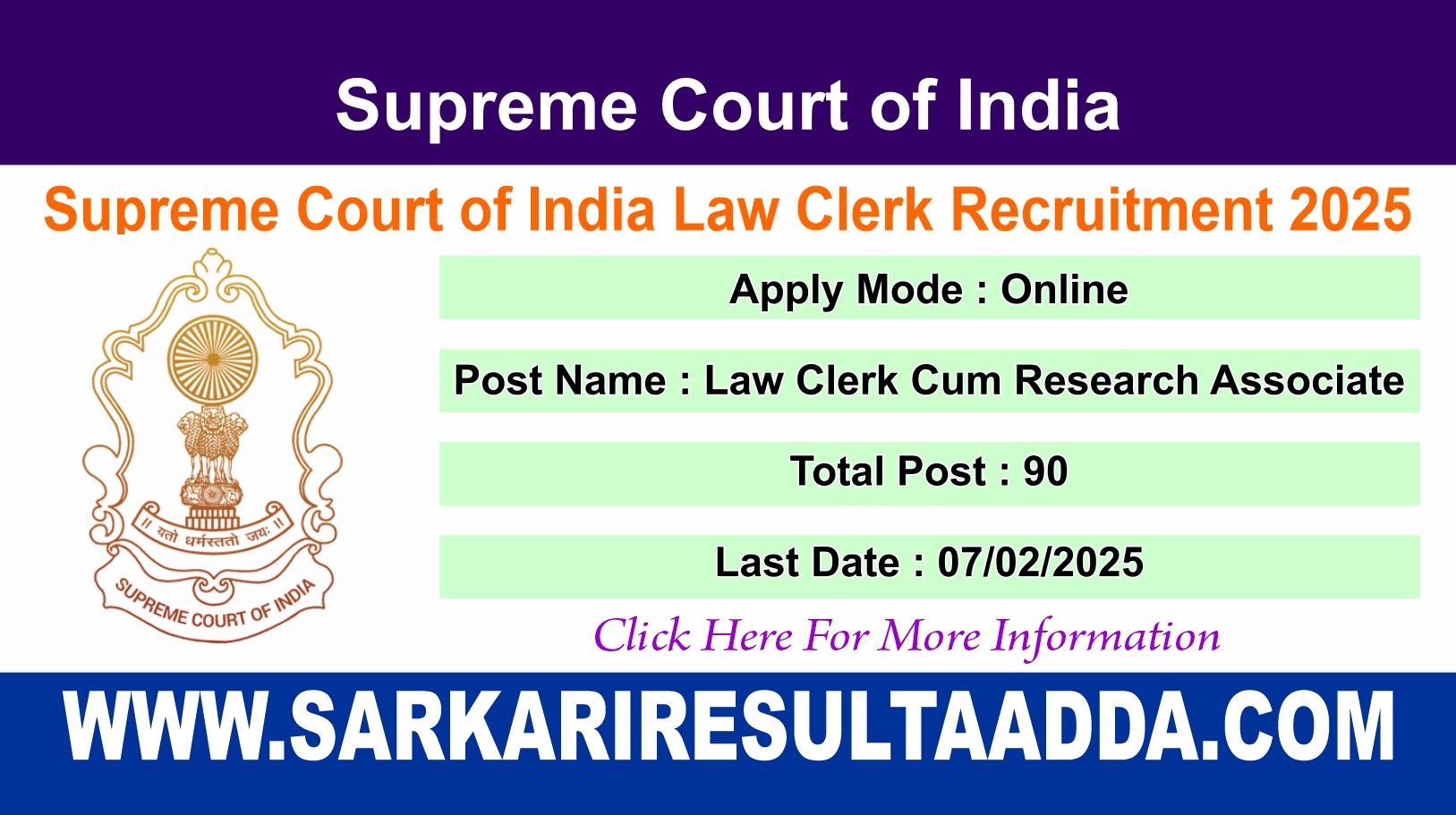Supreme Court of India Law Clerk Cum Research Associate Online Form 2025