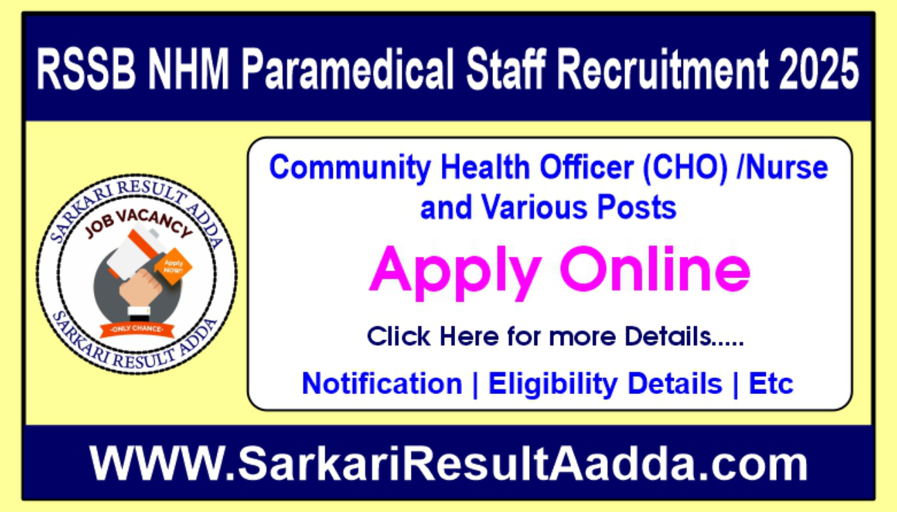 RSSB NHM Paramedical Staff Recruitment 2025- Apply for 8256 Posts