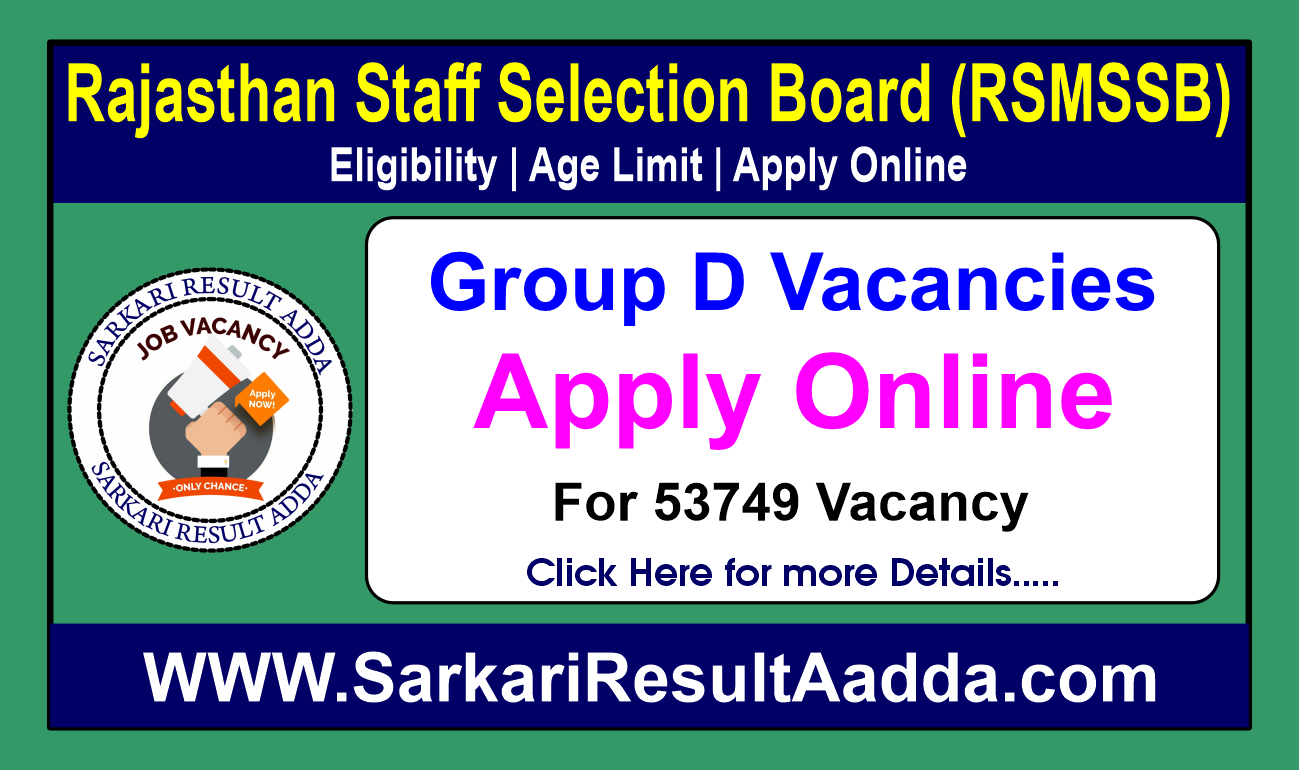 RSMSSB Group D Recruitment 2025 - Apply for 53749 Vacancies rsmssb notification, rsmssb recruitment, rsmssb group d recruitment 2025, Rajasthan 4th Grade Vacancy, rajasthan group d vacancy