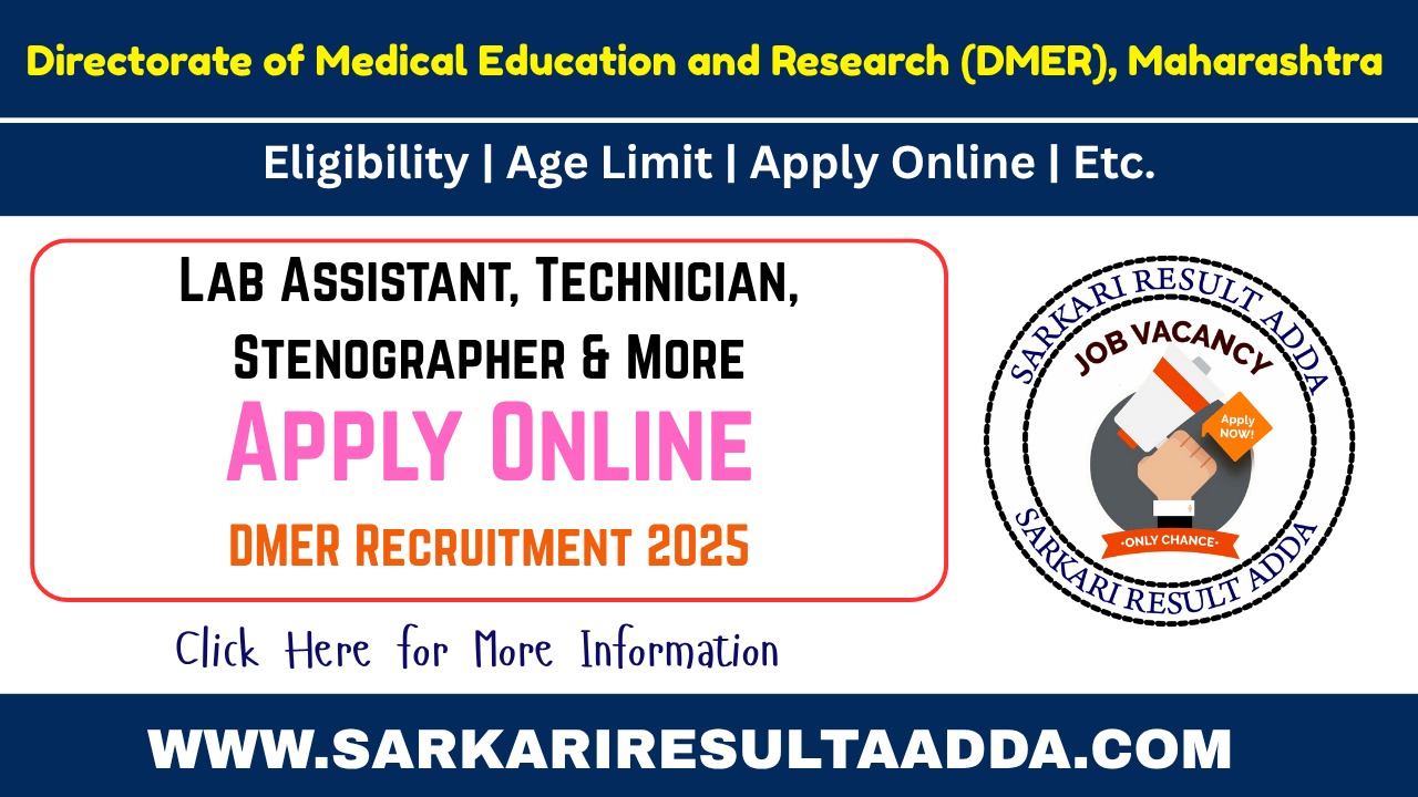 Maharashtra DMER Recruitment 2025 - Apply Online for 1107 Vacancies