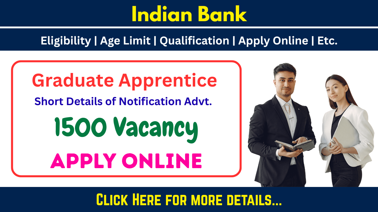 Indian Bank Graduate Apprentice 2025 - Apply Online for 1500 Vacancy Indian Bank Apprentice Recruitment