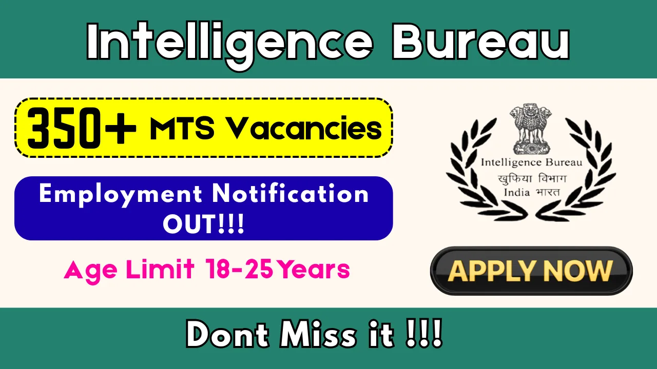 Intelligence Bureau (IB) MTS Recruitment 2025: Apply for 362 Multi-Tasking Staff Posts