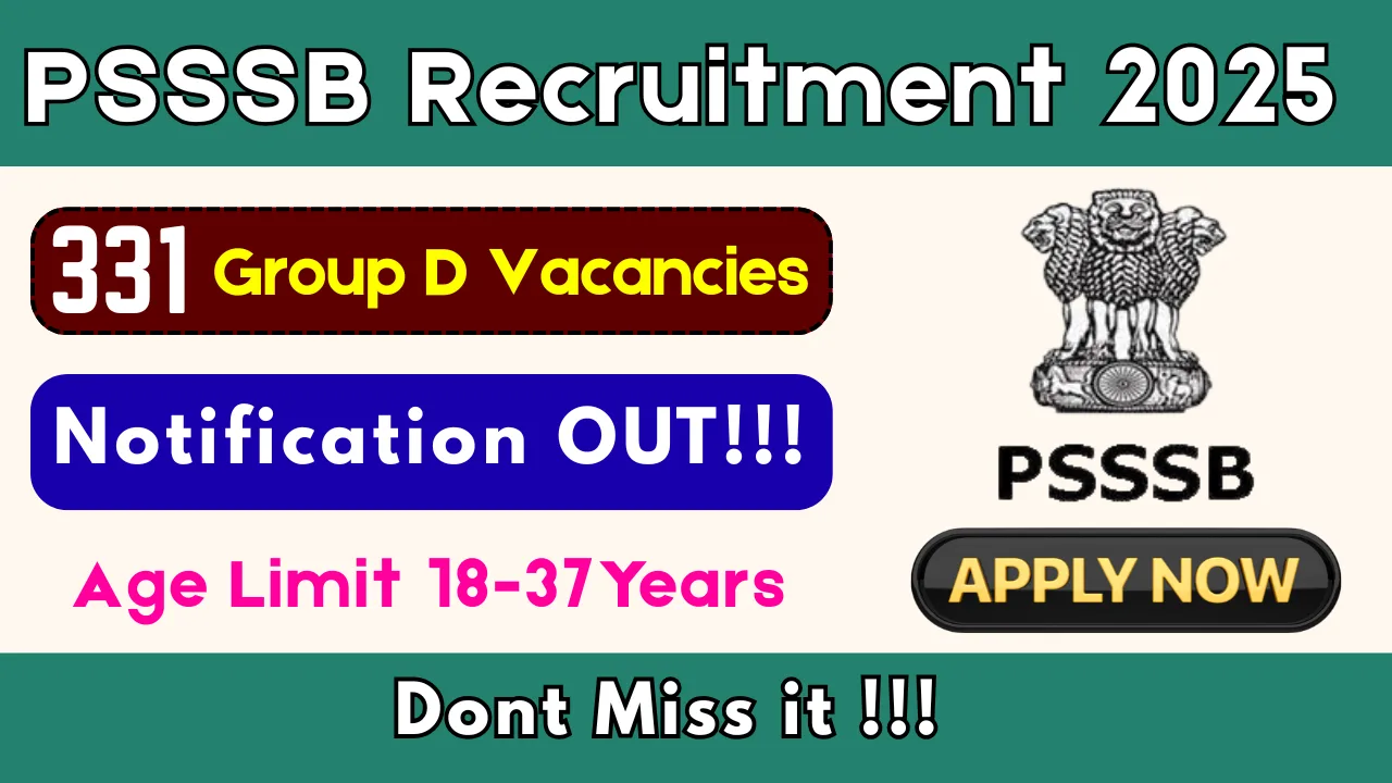 PSSSB Group D Recruitment 2025: Apply for 331 Posts