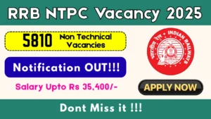 RRB NTPC Graduate Recruitment 2025 – Online Form for 5810 Vacancies