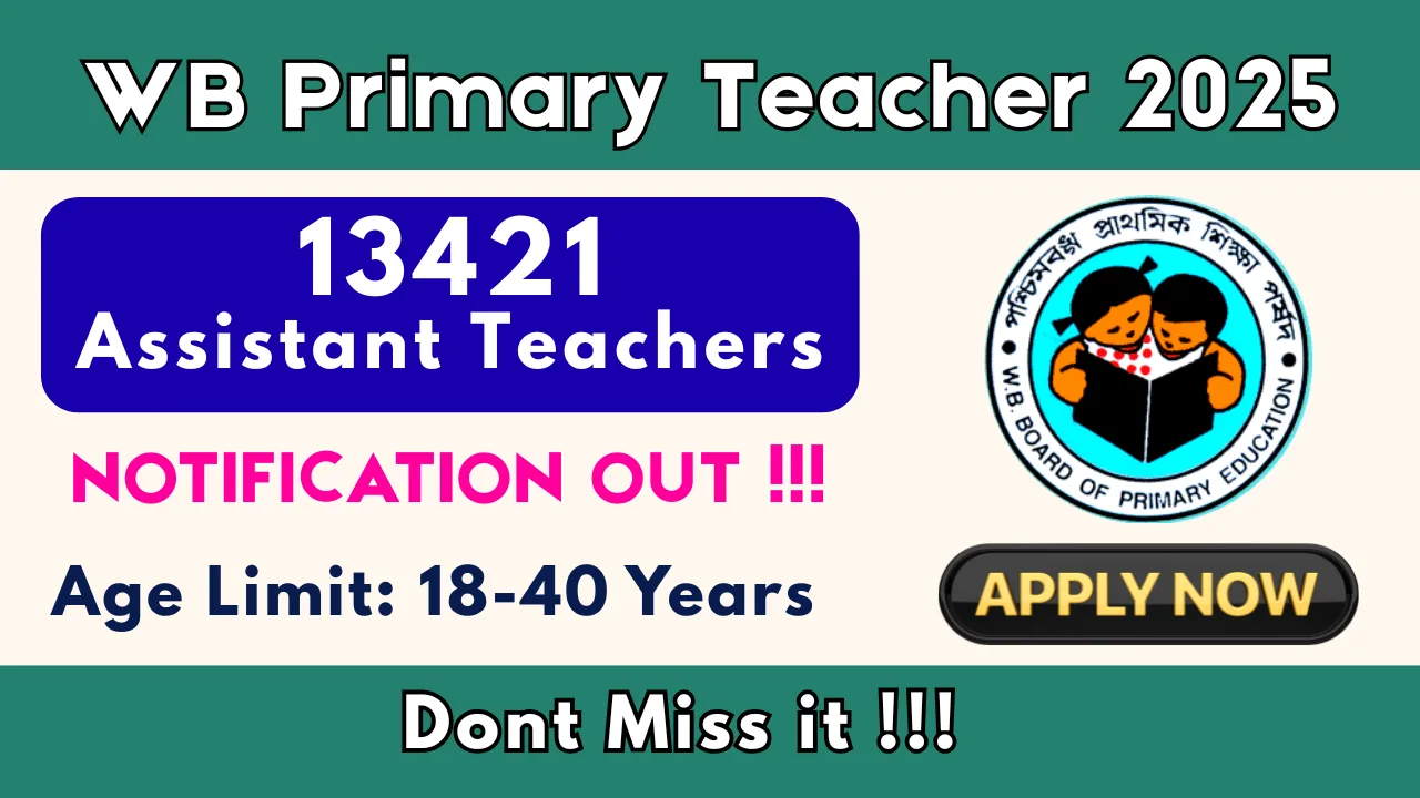WBBPE Assistant Teacher Recruitment 2025: Apply 13421 Posts